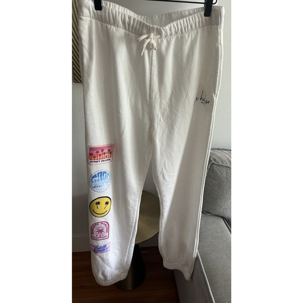 Ocean Drive Womens White Patches Fleece Jogger Sweatpants L